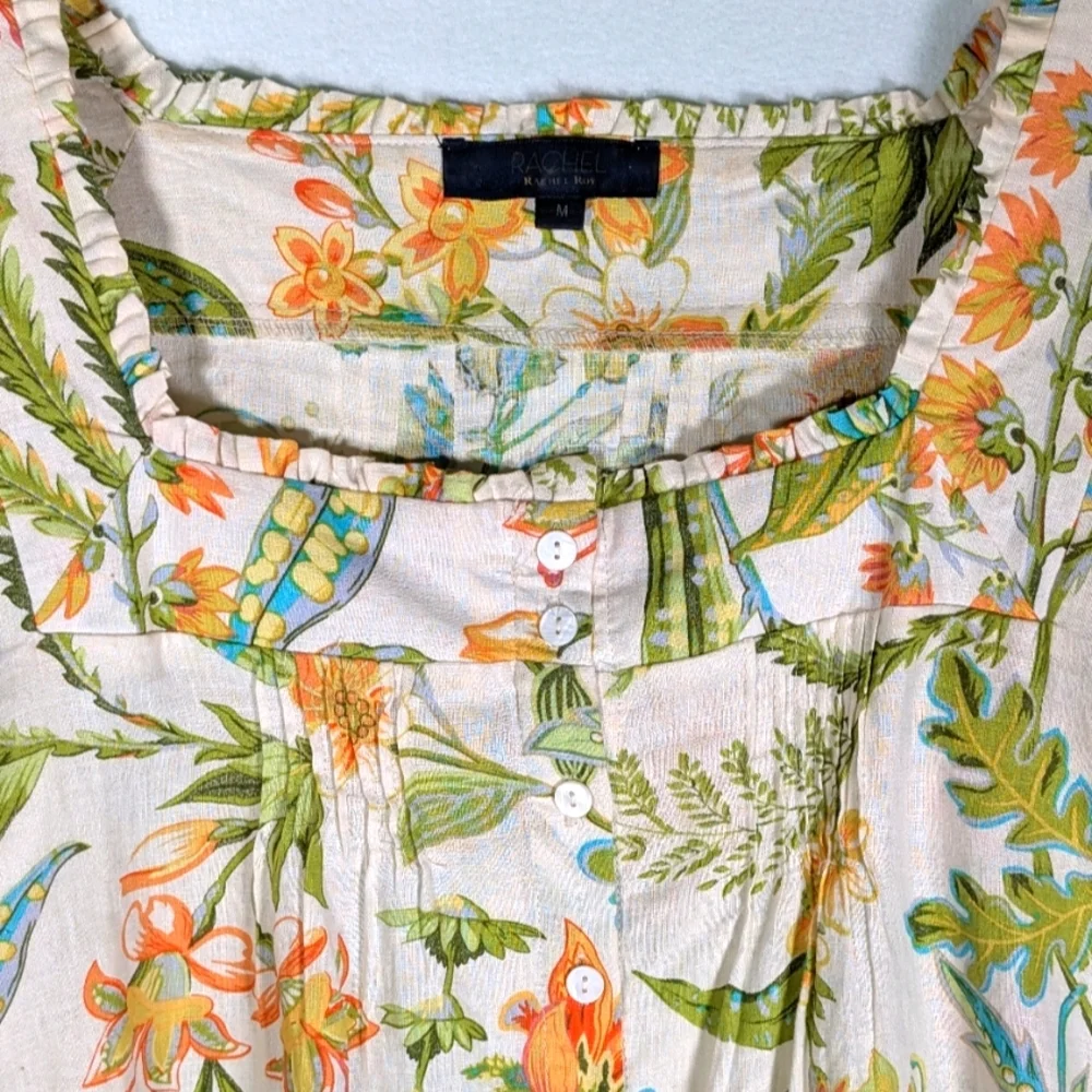 Rachel Roy Floral Print Linen Blend Top M - Picture 2 of 4